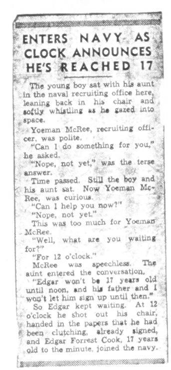 Forrest enters Navy newspaper clip